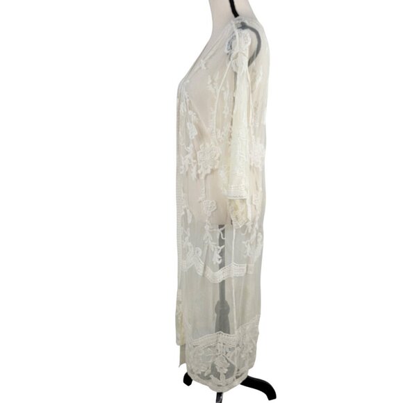 Dizzy Gal Size S Ivory Lace Floral Open Front Kimono / Swimsuit Cover. *Has Flaw - Picture 4 of 13